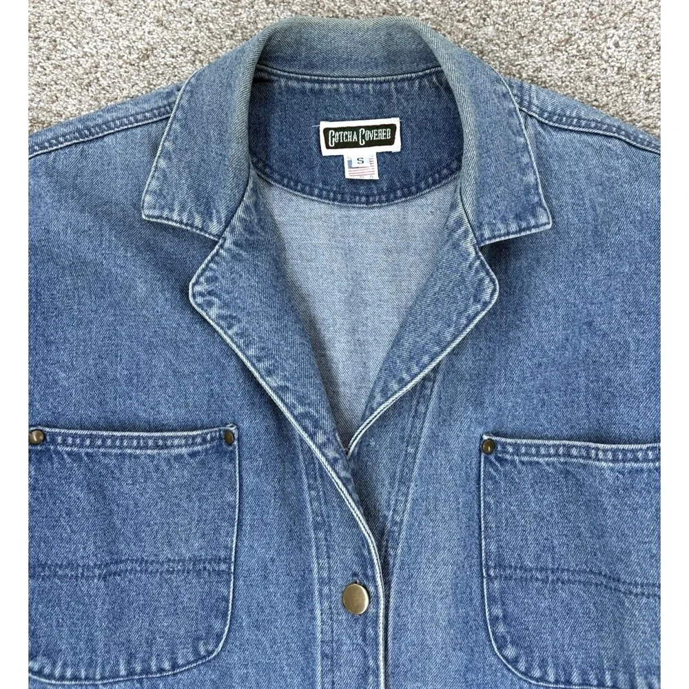 Vinatge Gotcha Covered Denim Chore Jacket Womens S Blue 100% Cotton USA Made 90s
